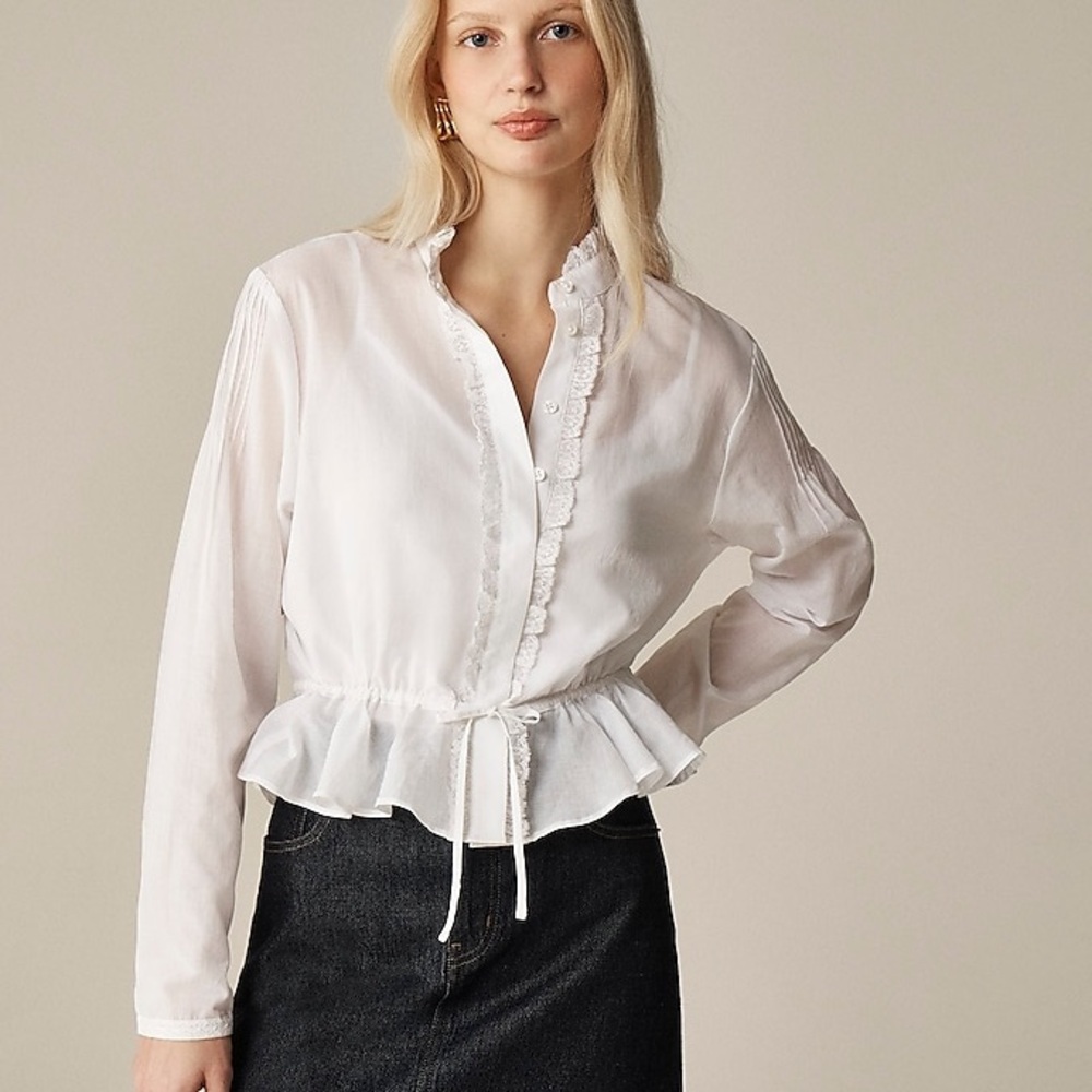 J.Crew Lace-trim cinched-waist top in cotton voile size S NWT